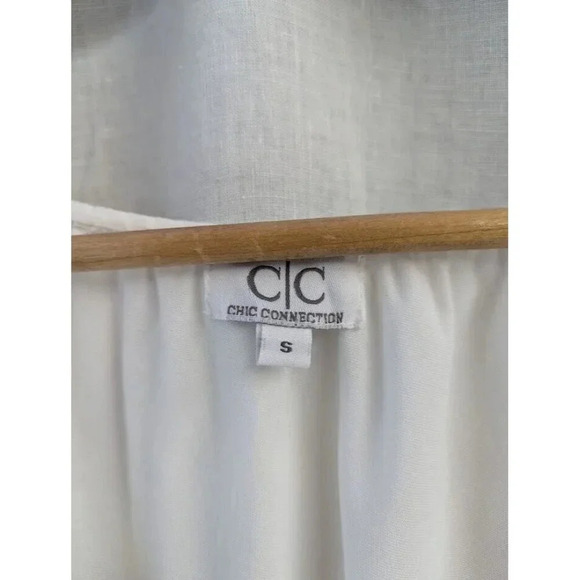 Chic Connection tunic mini dress, white & blue embroidered, women's small D18 - Picture 2 of 8